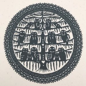 🔥ON SALE🔥Owls Family in the Forest 💖 Handmade PaperCut Silhouette Scherenschn